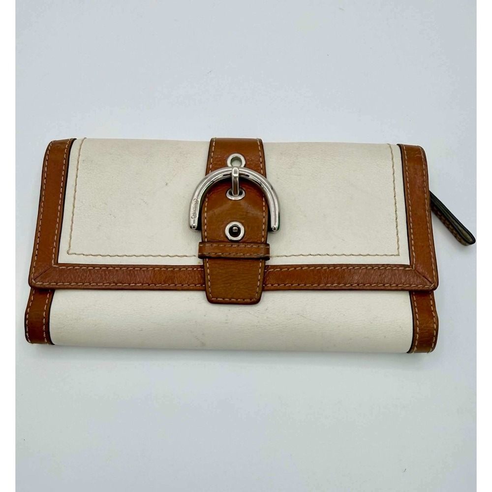 Coach Soho Leather Slim Envelope Wallet Ivory Brown Buckle Detail Vintage - Picture 6 of 8